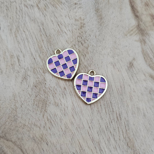 Purple Checkered Heart Charm