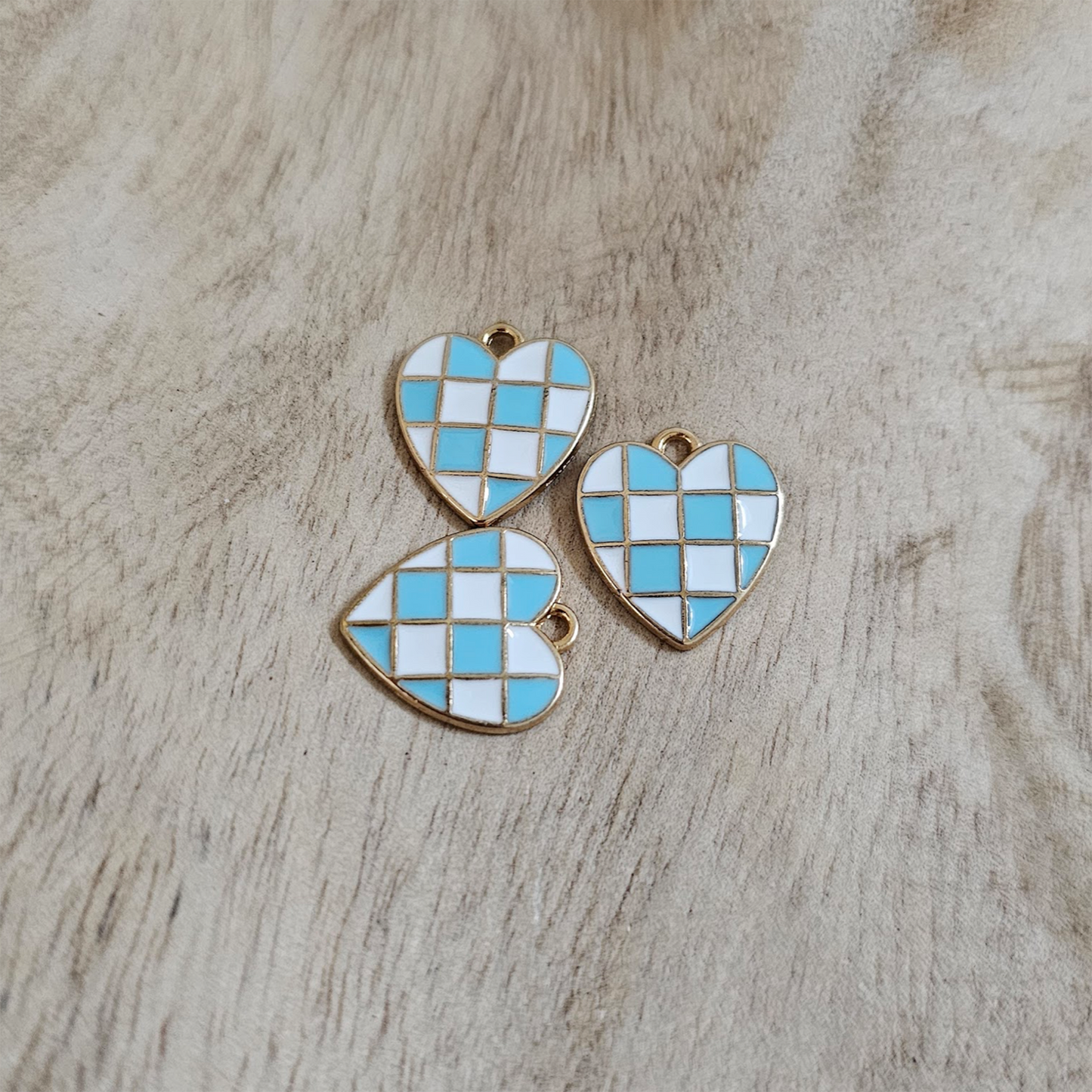 BlueCheckered Heart Charm